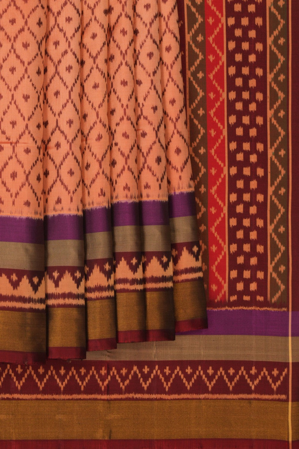 Image of Rajkot Patola Coral Peach Saree