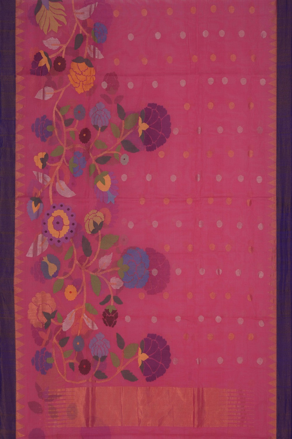 Image of Uppada Cotton Fuchsia Pink Saree