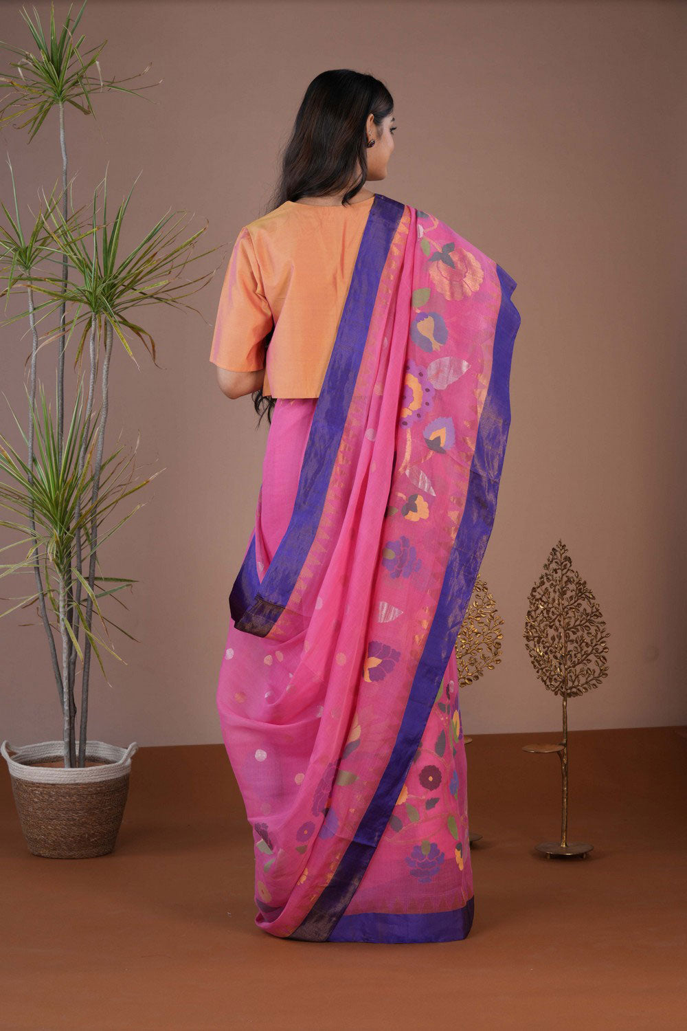 Image of Uppada Cotton Fuchsia Pink Saree