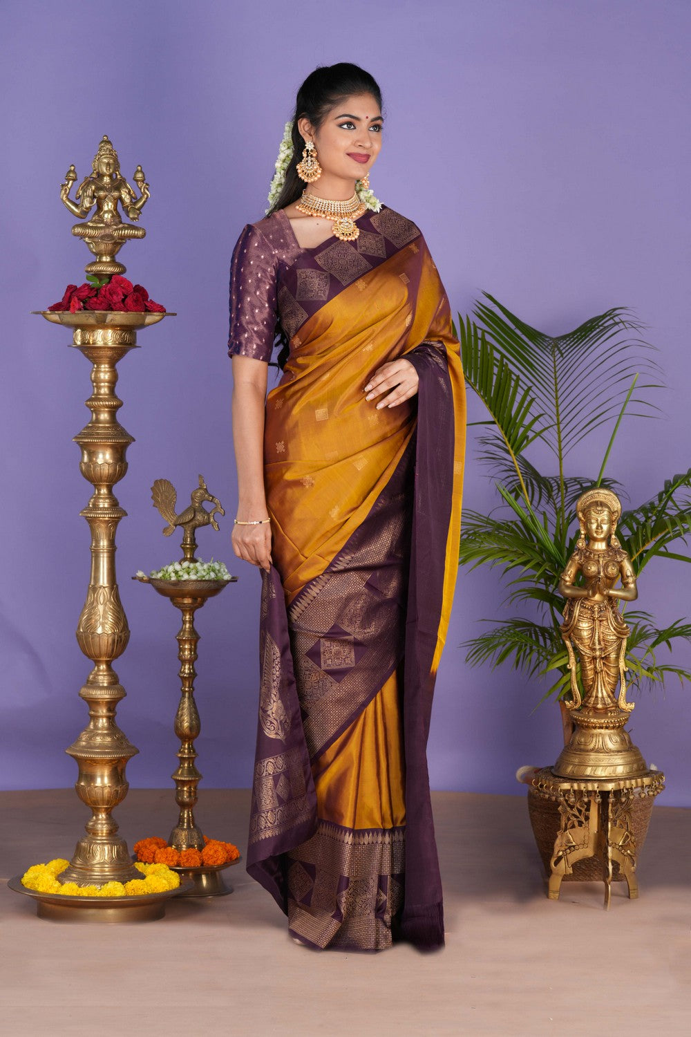 Mustard South Silk Saree