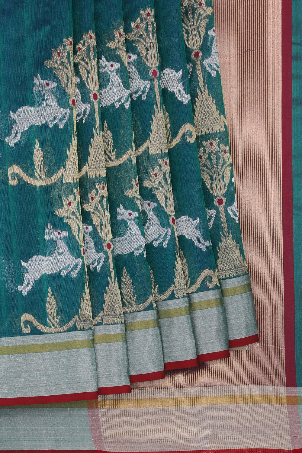 Image of Chanderi Peacock Green Saree