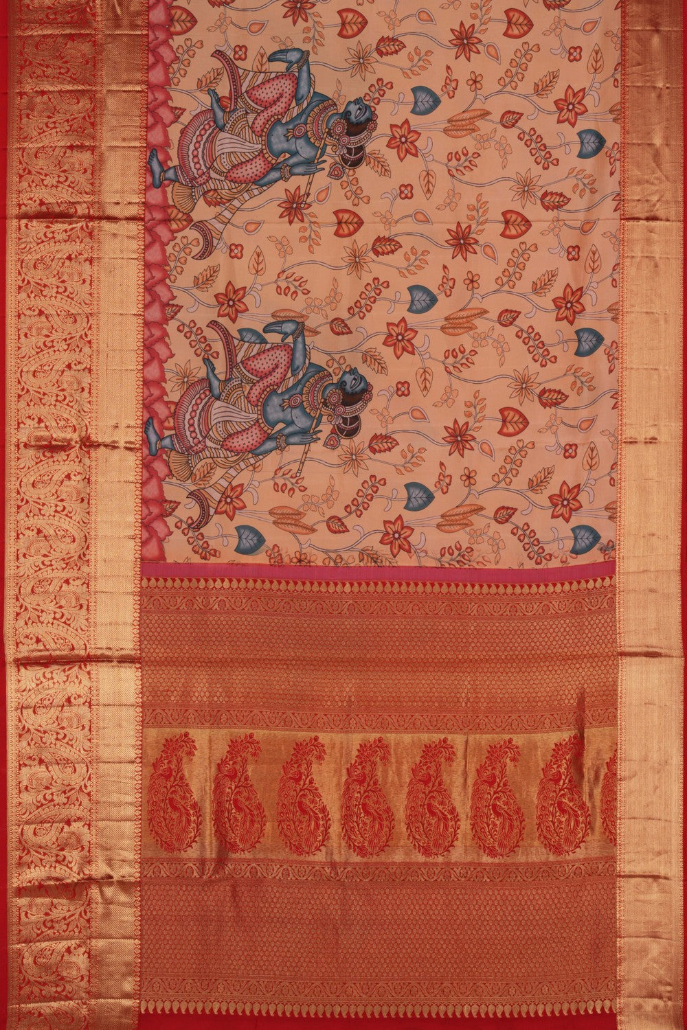 A Kanchipattu with Kalamkari printed saree