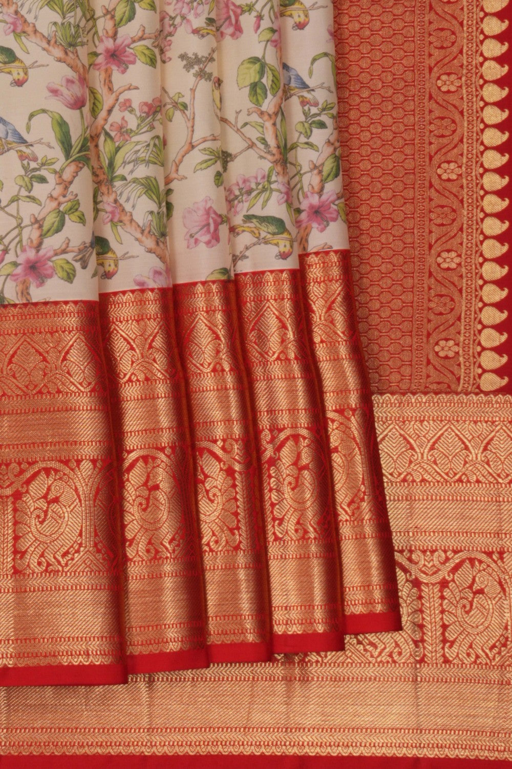 A Kanchipattu with floral printed saree
