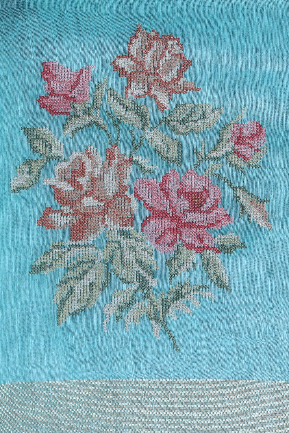 Image of Linen Aqua Blue Saree