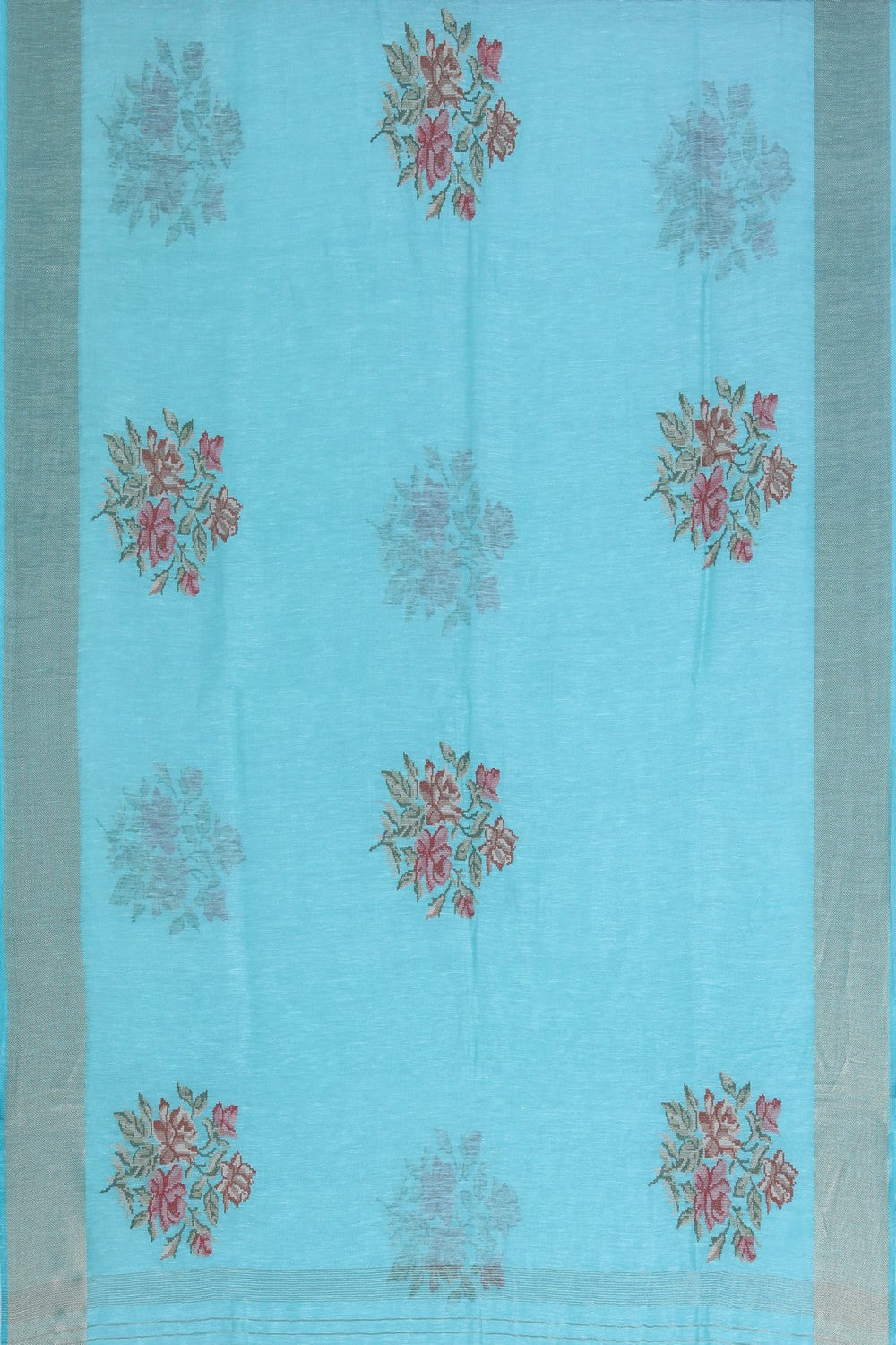 Image of Linen Aqua Blue Saree