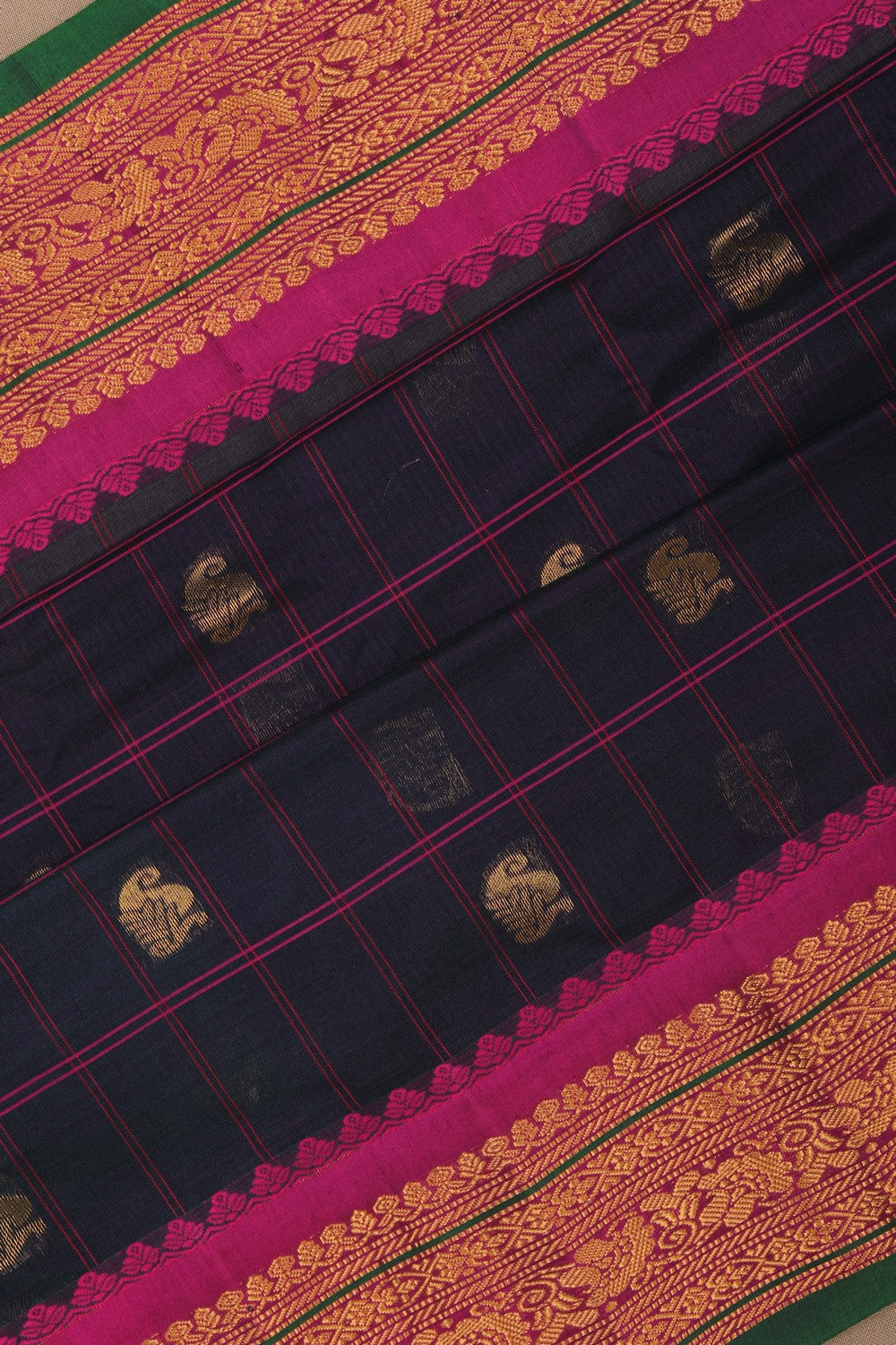 Image of Gadwal Kattam Navy Blue Saree