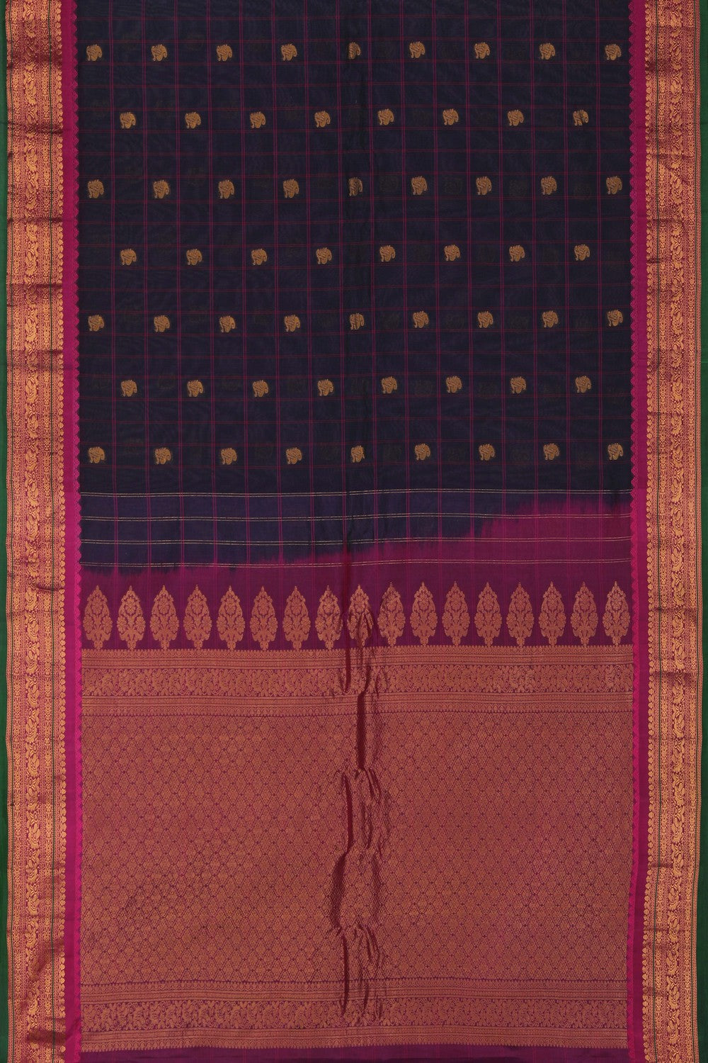 Image of Gadwal Kattam Navy Blue Saree