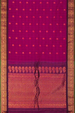 Image of Gadwal Cotton Silk Kattam Pink Saree