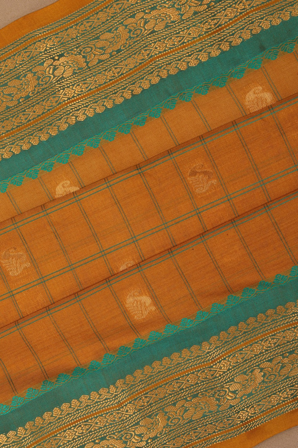 Gadwal Cotton Silk Kattam Mustard Saree
