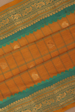 Image of Gadwal Cotton Silk Kattam Mustard Saree