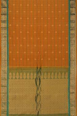 Image of Gadwal Cotton Silk Kattam Mustard Saree