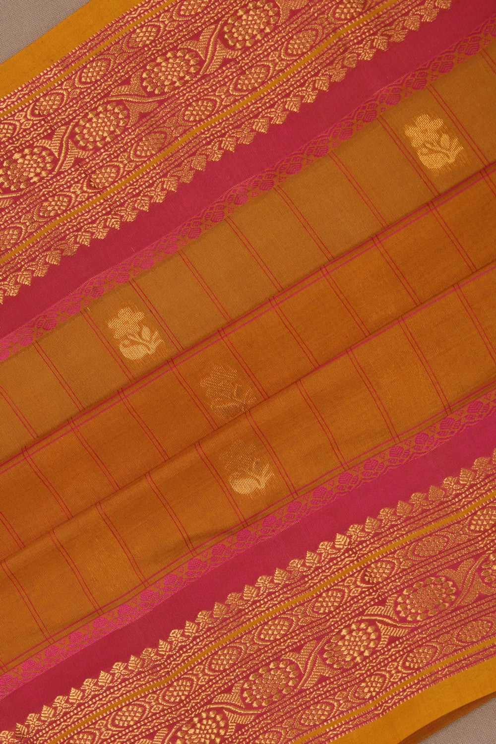 Gadwal Cotton Silk Kattam Mustard Saree