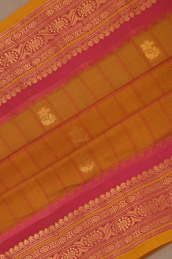 Image of Gadwal Cotton Silk Kattam Mustard Saree