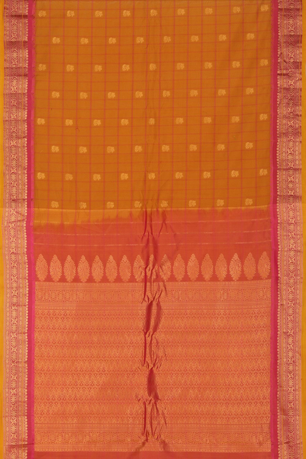 Gadwal Cotton Silk Kattam Mustard Saree