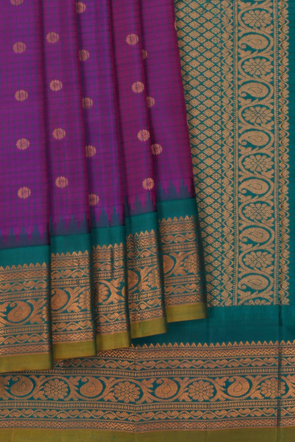 Image of Gadwal Silk Kattam Purple Saree