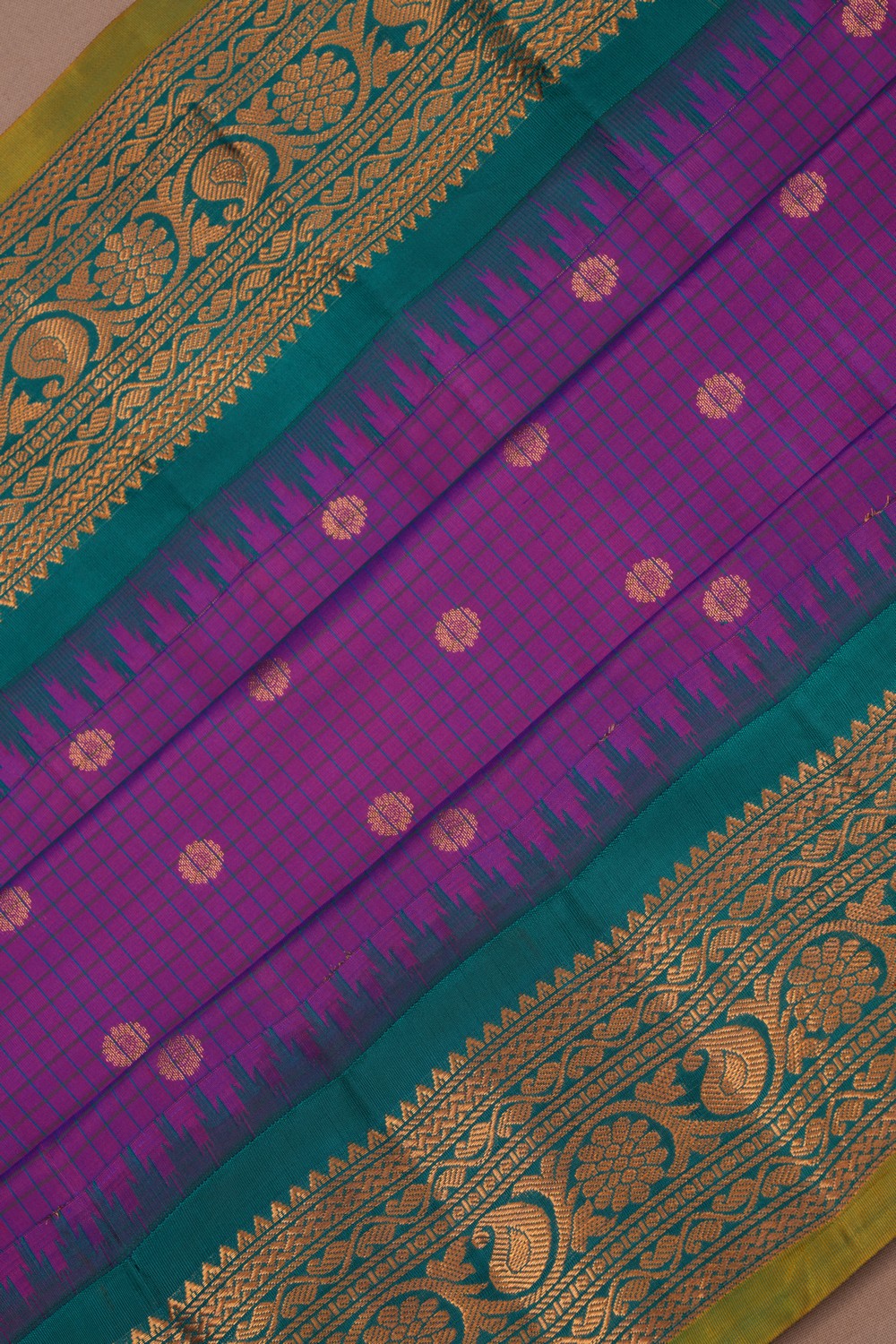 Image of Gadwal Silk Kattam Purple Saree
