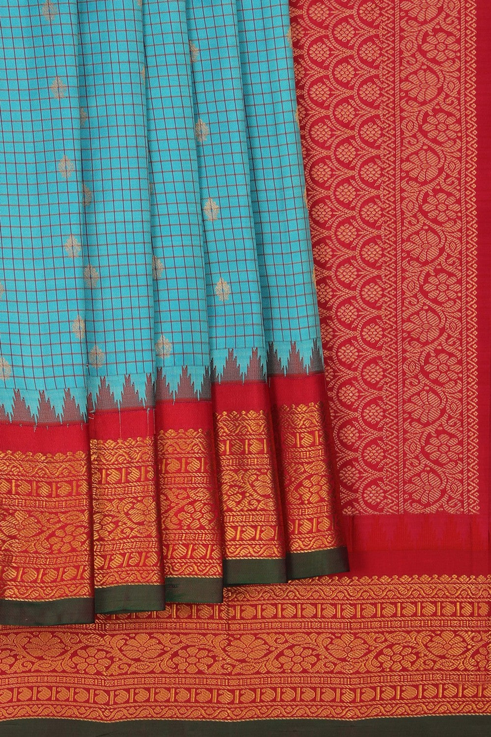 Gadwal Silk Kattam Ice Blue Saree