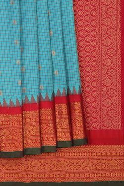 Image of Gadwal Silk Kattam Ice Blue Saree