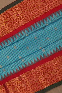 Image of Gadwal Silk Kattam Ice Blue Saree