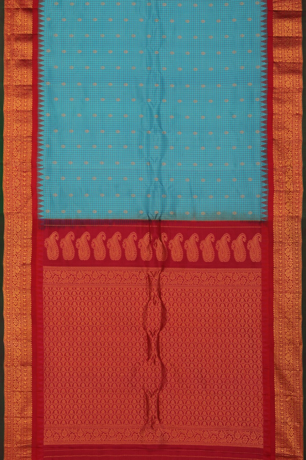 Gadwal Silk Kattam Ice Blue Saree