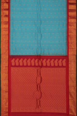 Image of Gadwal Silk Kattam Ice Blue Saree