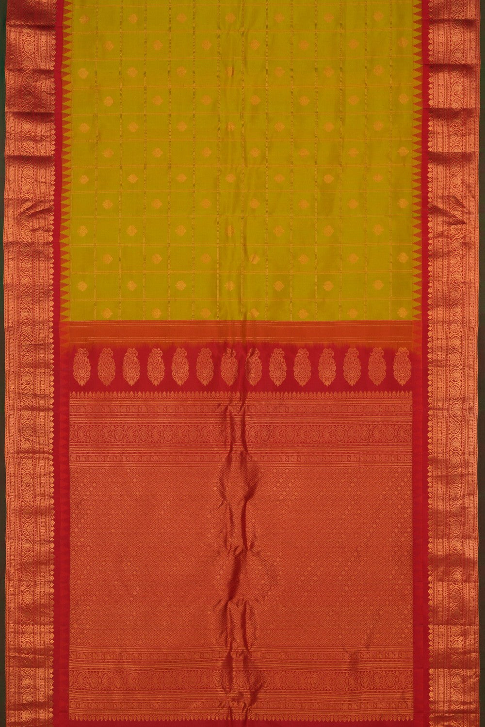 Gadwal Silk Kattam Spring Green Saree