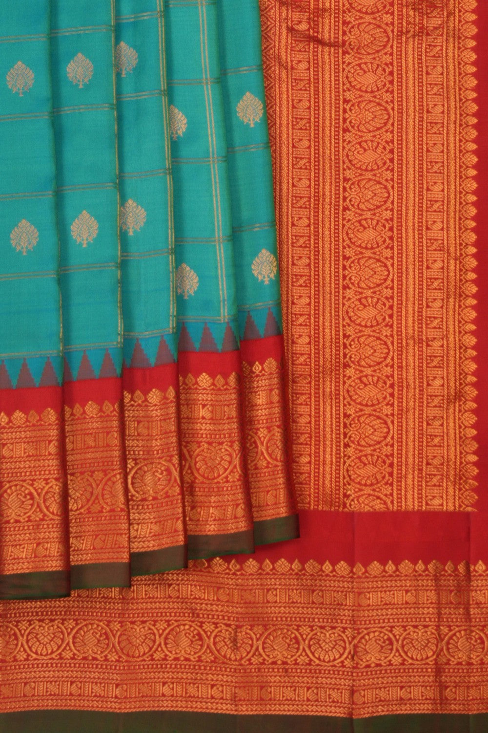 Gadwal Silk Kattam Sea Blue Saree