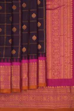 Image of Gadwal Silk Kattam Violet Saree