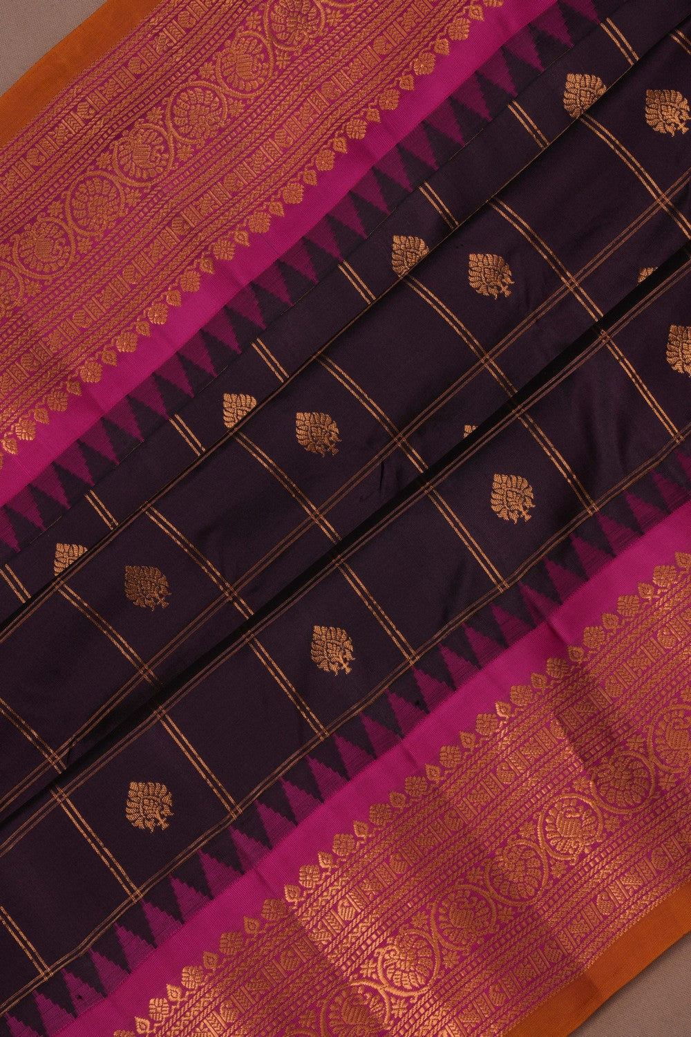 Gadwal Silk Kattam Violet Saree