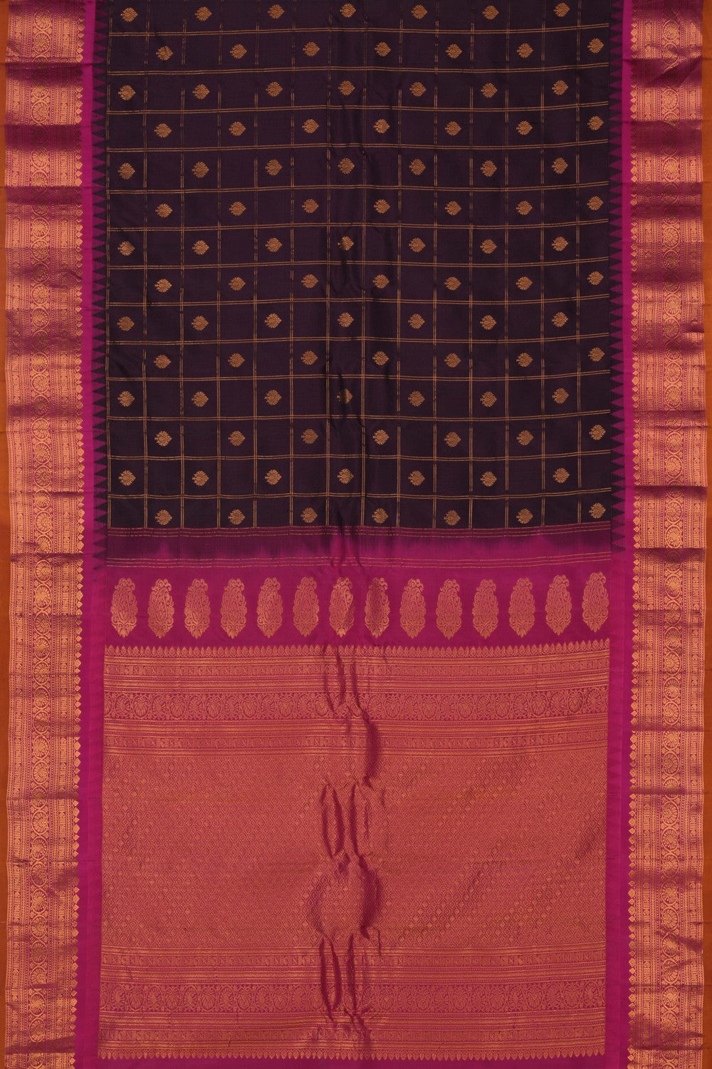 Gadwal Silk Kattam Violet Saree