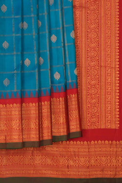 Image of Gadwal Silk Kattam Blue Saree