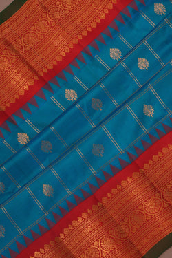 Image of Gadwal Silk Kattam Blue Saree