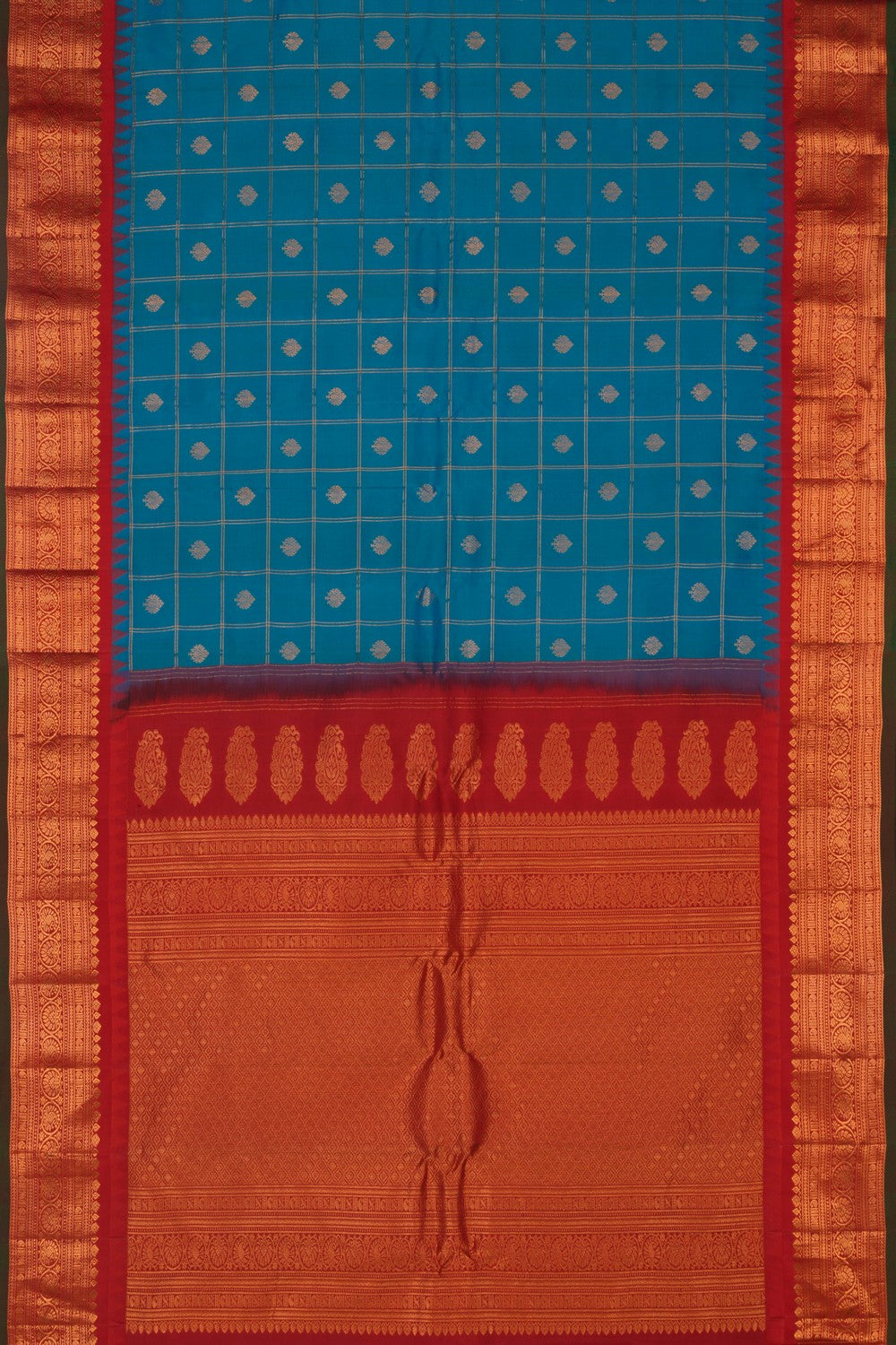 Gadwal Silk Kattam Blue Saree
