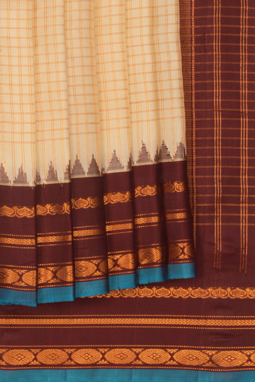 Image of Gadwal Silk Kattam Off White Saree