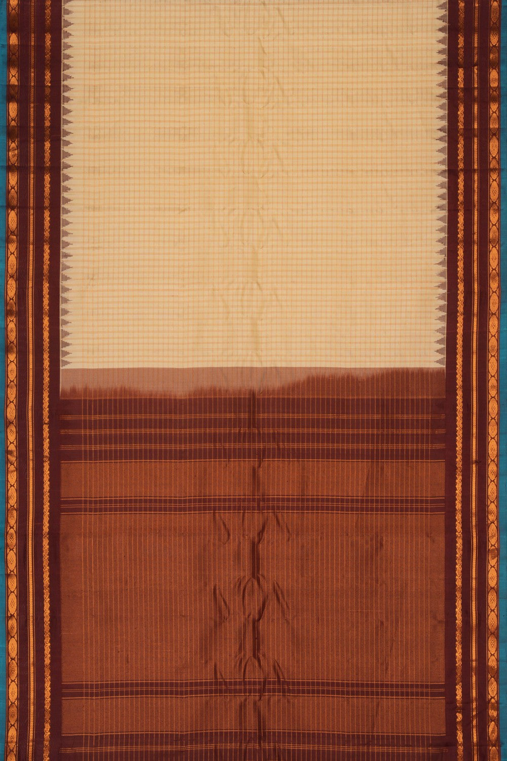 Image of Gadwal Silk Kattam Off White Saree