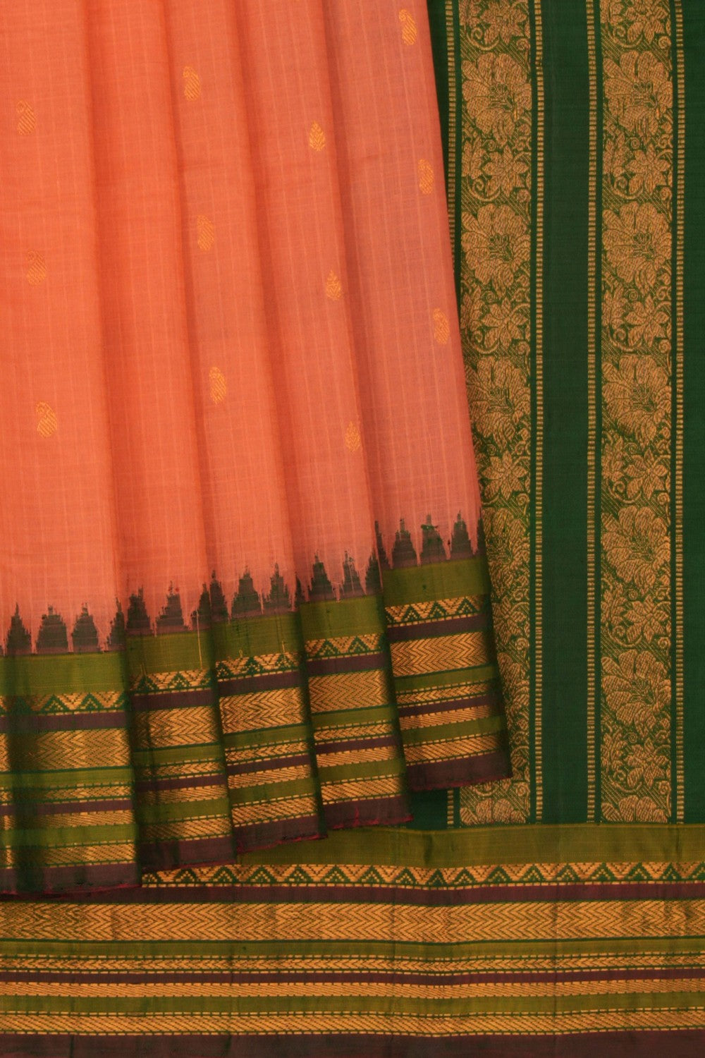 Image of Gadwal Cotton Silk Peach Saree