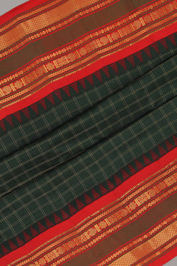 Image of Gadwal Silk Kattam Bottle Green Saree