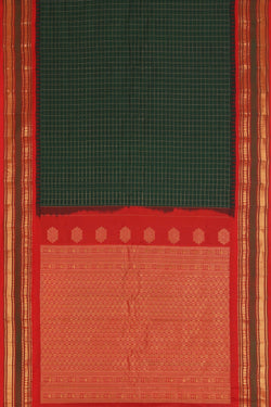 Image of Gadwal Silk Kattam Bottle Green Saree