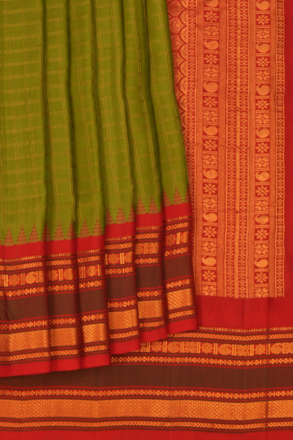 Image of Gadwal Silk Kattam Green Saree