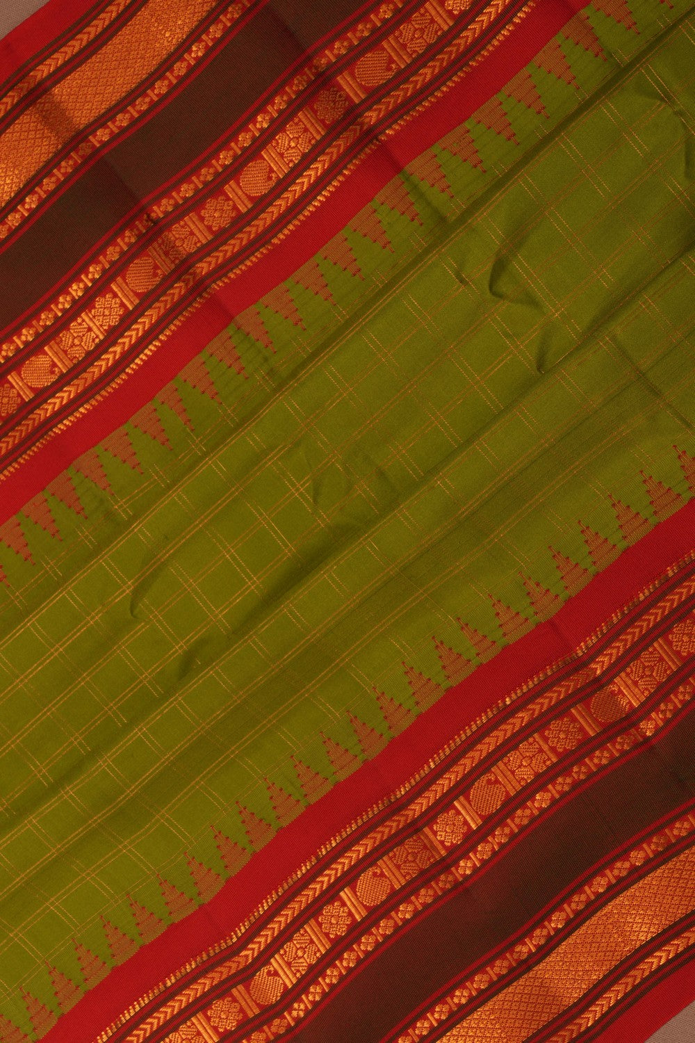 Image of Gadwal Silk Kattam Green Saree