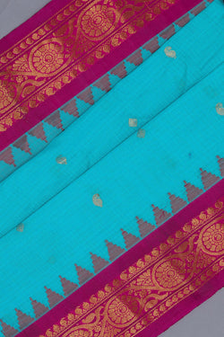 Image of Gadwal Cotton Silk Sea Blue Saree