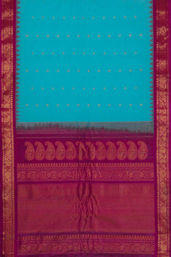 Image of Gadwal Cotton Silk Sea Blue Saree