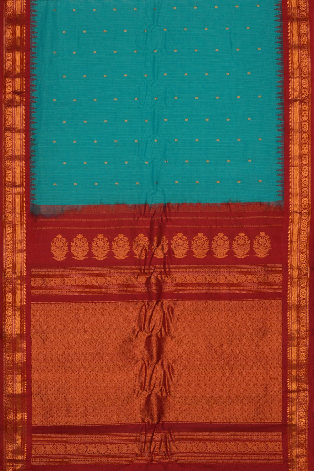 Image of Gadwal Cotton Silk Sea Blue Saree