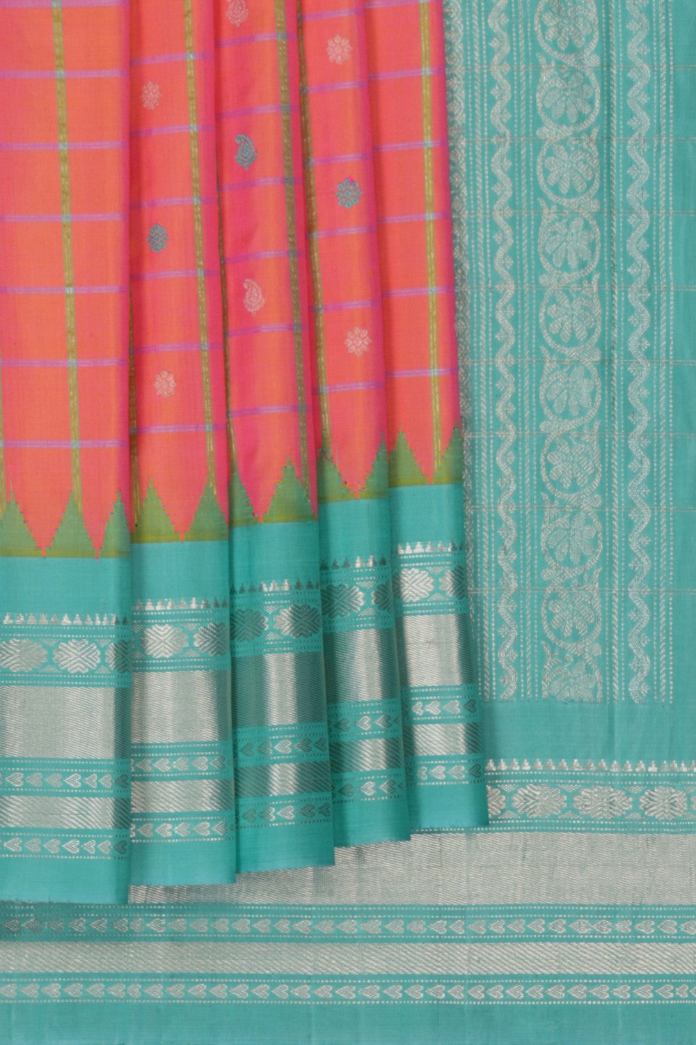 Gadwal Silk Kattam Fuchsia-Pink Saree