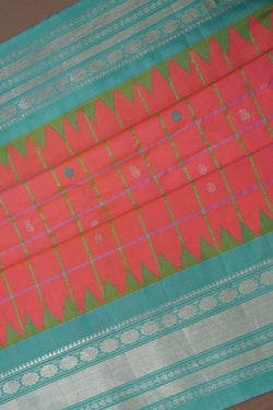 Image of Gadwal Silk Kattam Fuchsia-Pink Saree