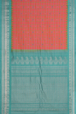 Image of Gadwal Silk Kattam Fuchsia-Pink Saree