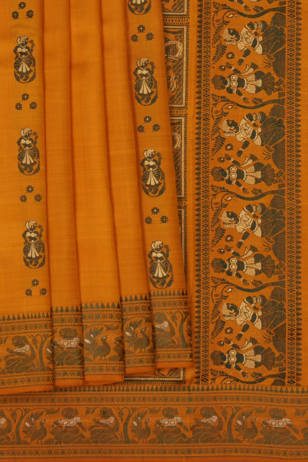 Image of Baluchari Silk Mustard Saree