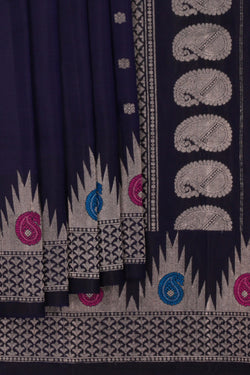 Image of Gadwal Silk Navy Blue Saree