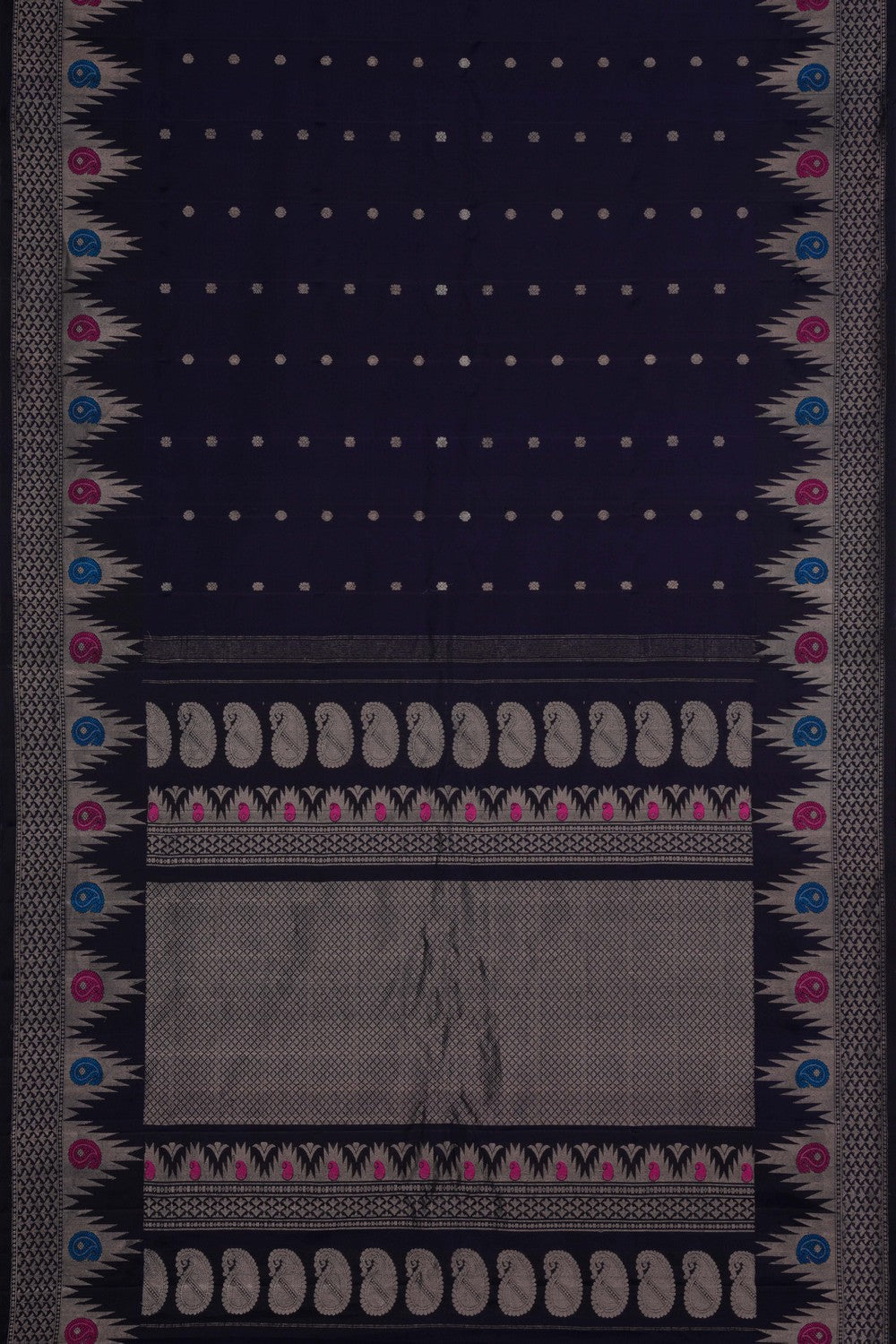 Image of Gadwal Silk Navy Blue Saree