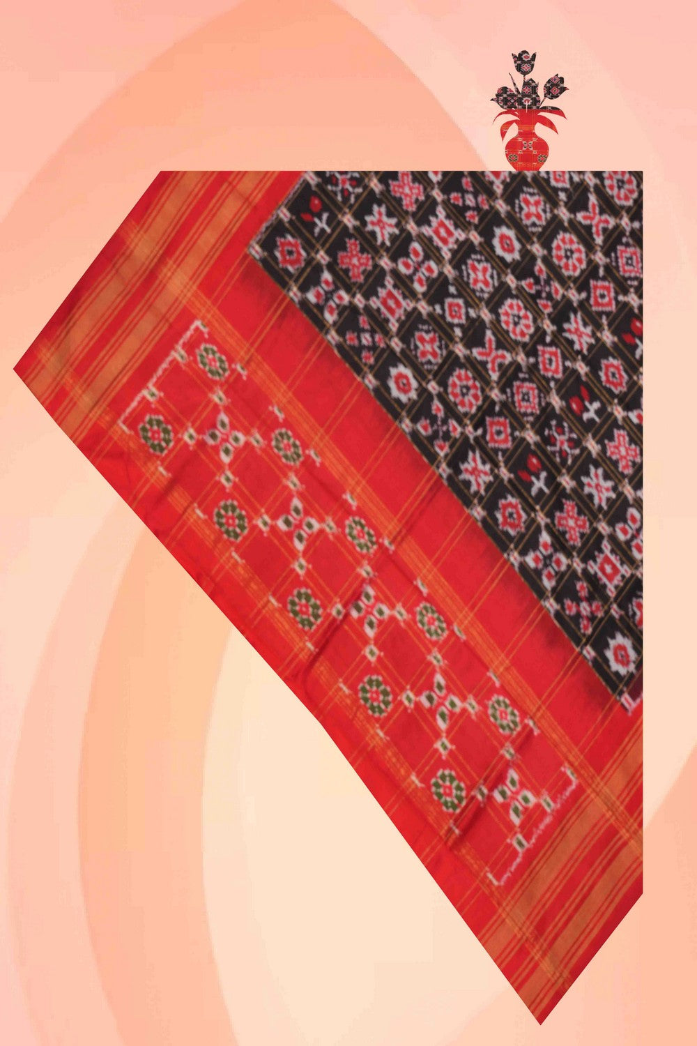 Image of Pochampally Ikat Silk Black Dupatta
